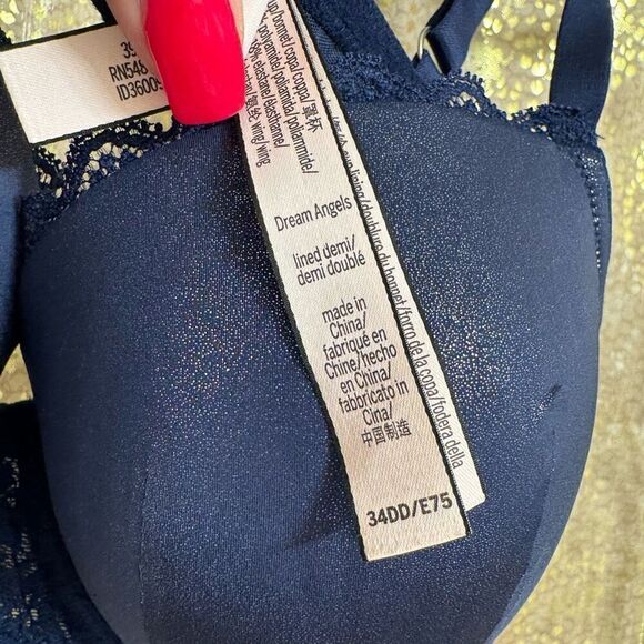 Victorias Secret Navy Blue Shimmer Sparkle Dream Angels Lined Demi Bra 34DD - Picture 5 of 6